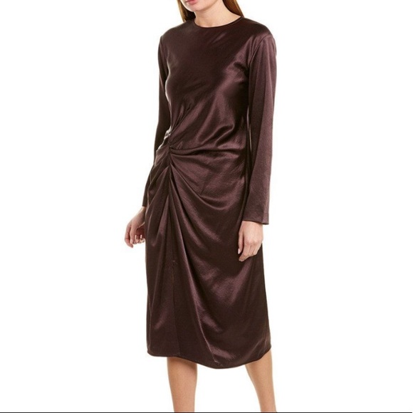 Helmut Lang Dresses & Skirts - HELMUT LANG Ruched Crinkle Satin Dress - Brown